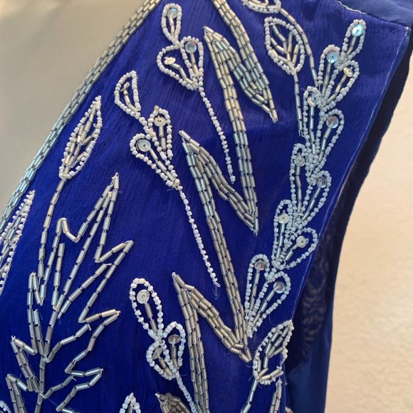 Vintage Gunit beaded silk vest size L royal blue with silver and white beads - Picture 3 of 11